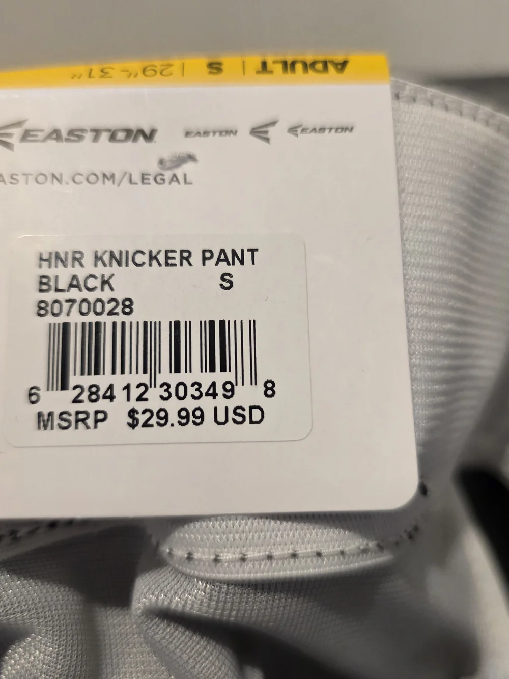 New Easton Hit And Run HNR Knicker Baseball Pants Black Adult Size Small Unisex